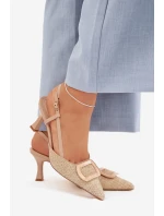 Dámské sandály na podpatku s ozdobným prvkem Nude Eslina
