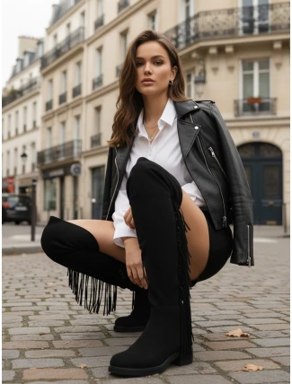 Dámske semišové čižmy so strapcami čierne FashionStreet ZY1333 Dámske semišové čižmy so strapcami čierne FashionStreet ZY1333