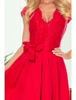 ANNA - Červené dámske šaty s dekoltom a čipkou 242-4