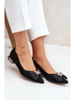 Eleganckie Zamszowe Baleriny Damskie Z Kokardką Laura Messi 2893 Czarne