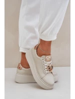 Damskie Skórzane Sneakersy CheBello 4411 Jasnobeżowe