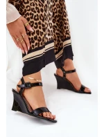 Lakierowane Sandały Damskie Na Koturnie Czarne Vliraya