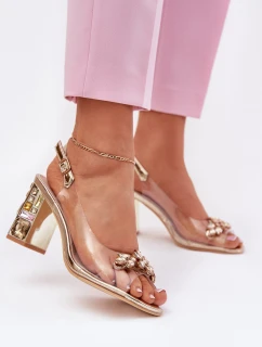 Transparentne Sandały Na Słupku Z Kryształkami Vinceza 70110 Złote
