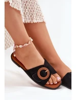 Klapki Damskie Na Płaskim Obcasie Z Klamrą Czarne Lanoni