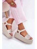 Skórzane Sandały Damskie Na Platformie CheBello 4701 Beżowe