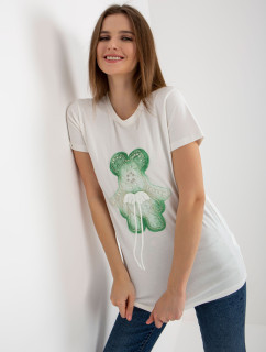 Ecru-zelené bavlnené tričko s 3D aplikáciou