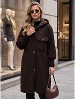 Dámsky dlhý kabát z ovčej kože s kapucňou, čokoládovo hnedý, FashionStreet NY0797 Dámsky dlhý kabát z ovčej kože s kapucňou, čokoládovo hnedý, FashionStreet NY0797