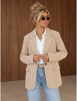Dámska béžová kordová bunda FashionStreet PY0158 Dámska béžová kordová bunda FashionStreet PY0158