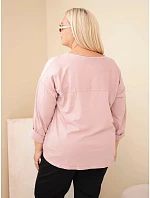 Dámska bavlnená blúzka Plus Size s potlačou a výstrihom do U, tmavo ružová, púdrová Dámska bavlnená blúzka Plus Size s potlačou a výstrihom do U, tmavo ružová, púdrová