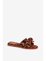 Płaskie Klapki Damskie Z Kokardką Panterka Brązowe Tobin