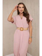 Šaty s ozdobným opaskom tmavo púdrovo ružové Šaty s ozdobným opaskom tmavo púdrovo ružové