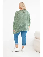 Dámsky oversized priehľadný sveter s výstrihom do V a predĺženou zadnou časťou v khaki farbe Dámsky oversized priehľadný sveter s výstrihom do V a predĺženou zadnou časťou v khaki farbe