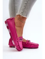 Skórzane Mokasyny Damskie Z Ozdobą Fuksja S.Barski LR339