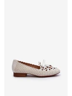 Ażurowe Baleriny Damskie Z Kokardką Białe Nestavia