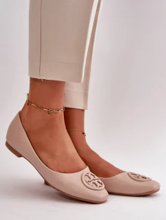 Baleriny Damskie Z Ozdobą Eko Skórzane Beżowe Rhodike