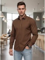 Pánska elegantná hladká hnedá košeľa SLIM FIT FashionStreet DX2593