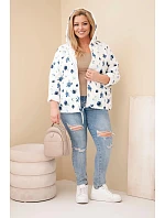 Dámske Plus veľkosť jarná bunda s malým kvetinovým vzorom tmavo modrá