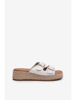 Klapki Damskie Z Plecionką Eko Skórzane Białe Zaloemi