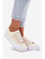 Trampki Damskie Z Koronką Lee Cooper LCW-25-31-3440L Beżowe