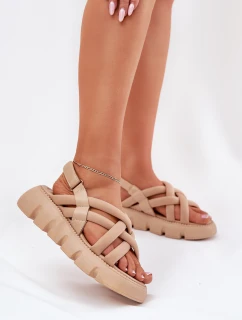 Sandały Damskie Na Platformie Z Paskami Beżowe Filamira