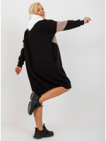 Ecru-čierna mikina základné plus veľkosť šaty s kapucňou