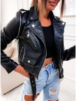 Čierna bunda ramoneska - vesta z eko kože FL202050 čierna - FLAM Mode Čierna bunda ramoneska - vesta z eko kože FL202050 čierna - FLAM Mode