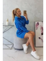 Zateplené šaty s kapucňou chrpovo modré
