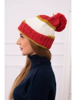 Dámska čiapka Kinga K297 červená+svetlá khaki+ecru