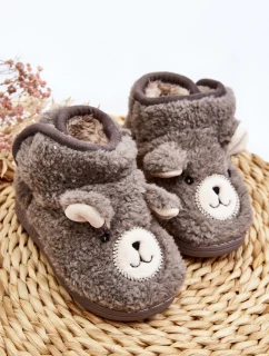 Kapcie Dziecięce Ocieplane Z Misiem Szare Eberra