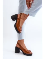 Zazoo 40376 Skórzane Sandały Na Masywnym Obcasie Brązowe Zazoo 40376 Skórzane Sandały Na Masywnym Obcasie Brązowe