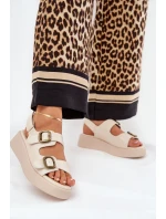 Sandały Damskie Na Platformie I Koturnie Z Klamrami Beżowe Genorre