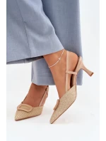 Dámské sandály na podpatku s ozdobným prvkem Nude Eslina