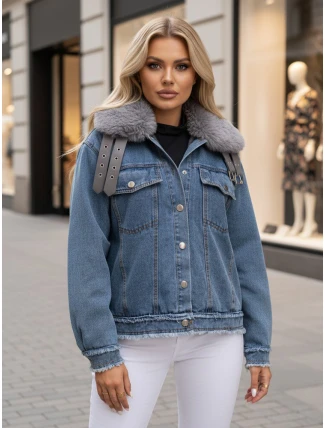 Dámska džínsová bunda FURDENIM s kožušinou svetlo modrá FashionStreet TY4755z