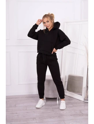 Zateplená súprava s mikinou viazanou v spodnej časti čiernej farby Zateplená súprava s mikinou viazanou v spodnej časti čiernej farby