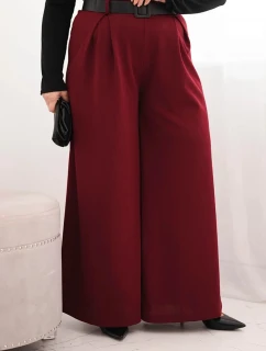 Dámske Plus veľkosť široké nohavice s opaskom bordová