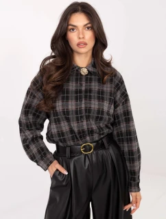 Dámska kockovaná flanelová košeľa čierna (21638)