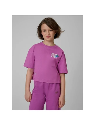 Dievčenské voľné tričko s potlačou 4F 4FJRSS26TTSHF3827-51S