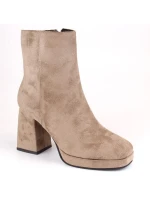 Dámske semišové čižmy na podpätku W JEZ411B beige - Jezzi