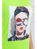 Blúzka s dámskou grafickou zelenou neónovou farbou Blúzka s dámskou grafickou zelenou neónovou farbou