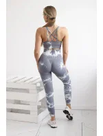Fitness set top + legíny push up šedá + biela
