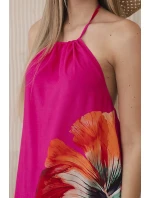 Viskózové šaty viazané okolo krku fuchsiovej farby