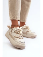 Sneakersy Damskie Na Platformie Beżowe Moariella