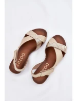 Kožené sandále na suchý zips béžovo-zlaté Zazoo 40141
