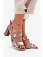 Sandały Damskie Na Słupku Sergio Leone SK866 Różowe Złoto