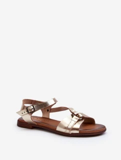 Zazoo 40182 Skórzane Sandały Damskie Złote