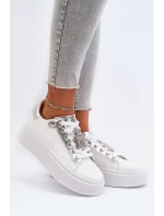 Sneakersy Damskie Z Ozdobą Białe Celedria