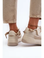 Sneakersy Damskie Na Platformie Beżowe Moariella