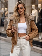 Dámska zimná bunda s kožušinovým golierom v kamelovej farbe, FashionStreet TY5702 Dámska zimná bunda s kožušinovým golierom v kamelovej farbe, FashionStreet TY5702