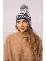 Rosa dámska čiapka s brmbolcom K368 biela+grafitová+tmavo šedá Rosa dámska čiapka s brmbolcom K368 biela+grafitová+tmavo šedá