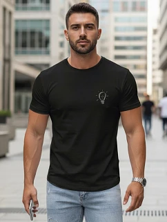Pánske bavlnené tričko s minimalistickým potlačou, čierne, FashionStreet NX0137R
